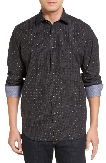 Men's Bugatchi Classic Fit Dobby Grid Sport Shirt - Black