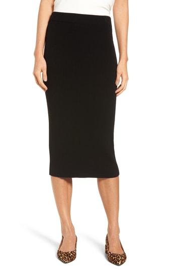 Women's Halogen Skinny Ribbed Sweater Midi Skirt - Black