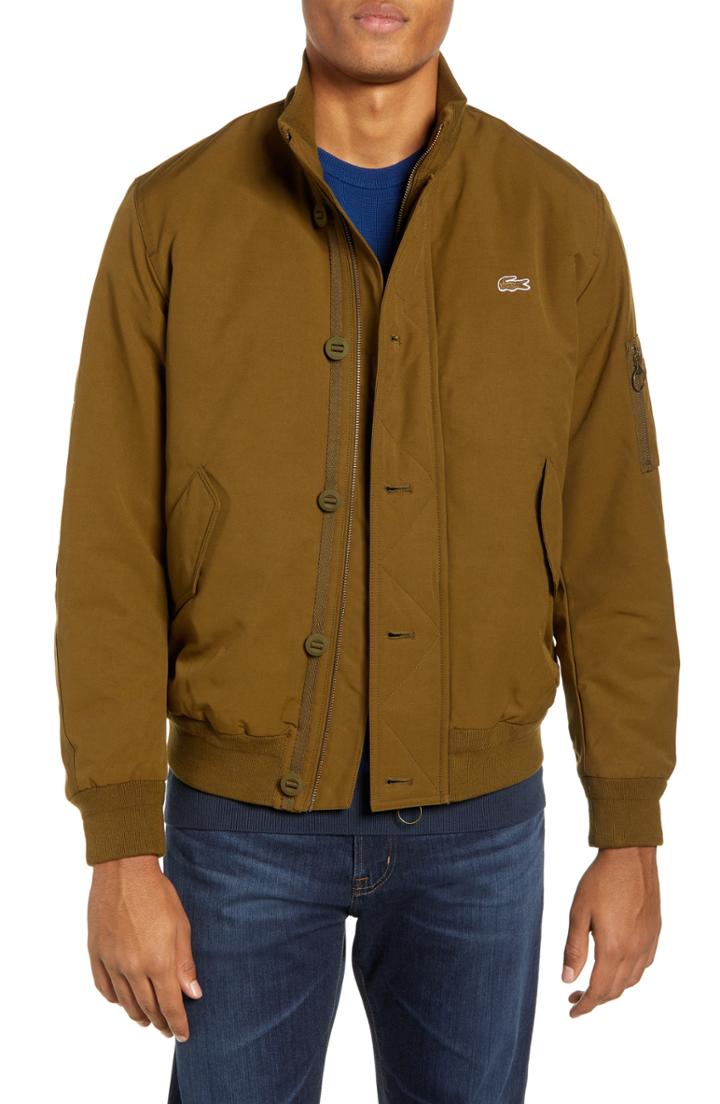 Men's Lacoste Regular Fit Water Resistant Bomber Jacket - Brown