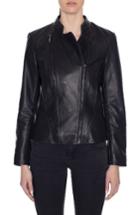Women's Tahari Carry Dual Zip Front Leather Jacket - Black