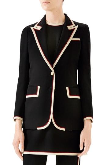 Women's Gucci Peak Lapel Stretch Cady Blazer Us / 38 It - Black