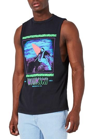 Men's Topman Waikiki Graphic Tank - Black
