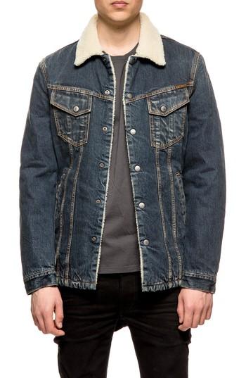 Men's Nudie Jeans Lenny Fleece Lined Denim Jacket - Blue