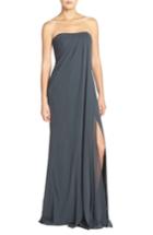 Women's Jenny Yoo 'raquel' Front Slit Strapless Chiffon Gown - Grey