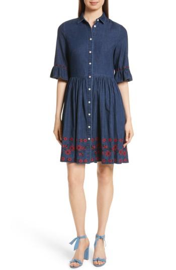 Women's Kate Spade New York Embroidered Chambray Shirtdress - Blue