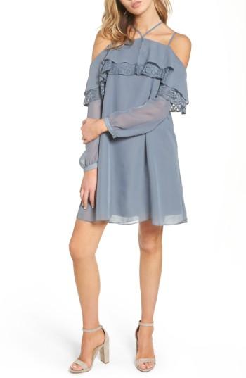 Women's Love, Fire Ruffle Off The Shoulder Dress - Blue
