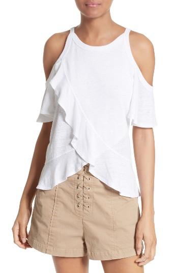 Women's A.l.c. Anya Ruffled Linen Cold Shoulder Tee - White