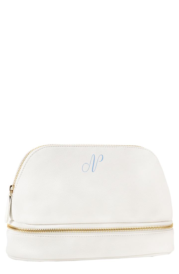 Cathy's Concepts Monogram Faux Leather Cosmetics Case, Size - White N