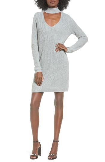 Women's Bp Cutout Choker Sweater Dress, Size - Grey