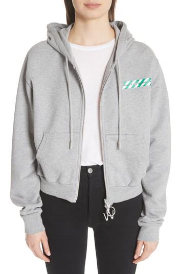 Women's Off-white Tape Crop Zip Hoodie - Grey