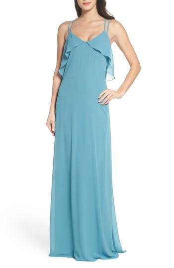 Women's Nouvelle Amsale Avery Strappy Ruffle V-neck Gown - Blue