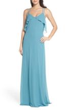 Women's Nouvelle Amsale Avery Strappy Ruffle V-neck Gown - Blue