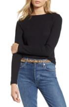 Women's 1901 Rib Crewneck Stretch Cotton Top - Black