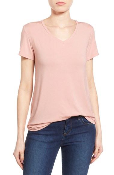 Petite Women's Halogen Modal Jersey V-neck Tee, Size P - Pink