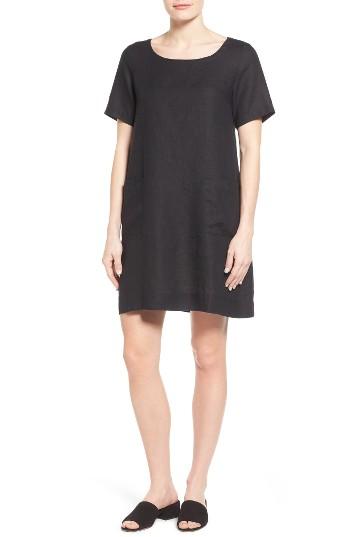 Women's Eileen Fisher Organic Linen A-line Dress, Size - Black