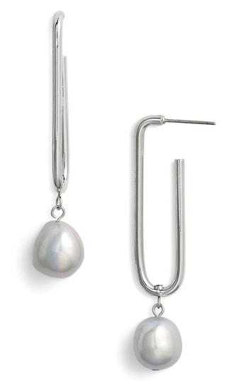 Women's Halogen Pearl Geo Hoop Drop Earrings