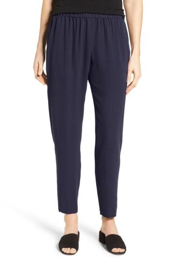 Petite Women's Eileen Fisher Slouchy Silk Crepe Ankle Pants, Size P - Blue