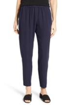 Petite Women's Eileen Fisher Slouchy Silk Crepe Ankle Pants, Size P - Blue