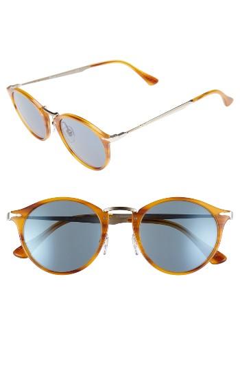 Men's Persol Sartoria Typewriter 51mm Polarized Sunglasses - Striped Brown/ Light Blue