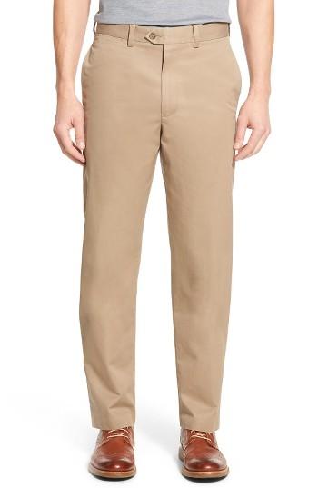 Men's Nordstrom Men's Shop Smartcare(tm) Classic Supima Cotton Flat Front Trousers X 34 - Brown (online Only)