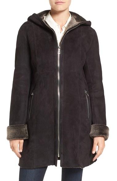 Women's Blue Duck Hooded Genuine Shearling Coat