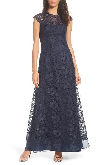 Women's Tadashi Shoji Floral Lace Gown - Blue