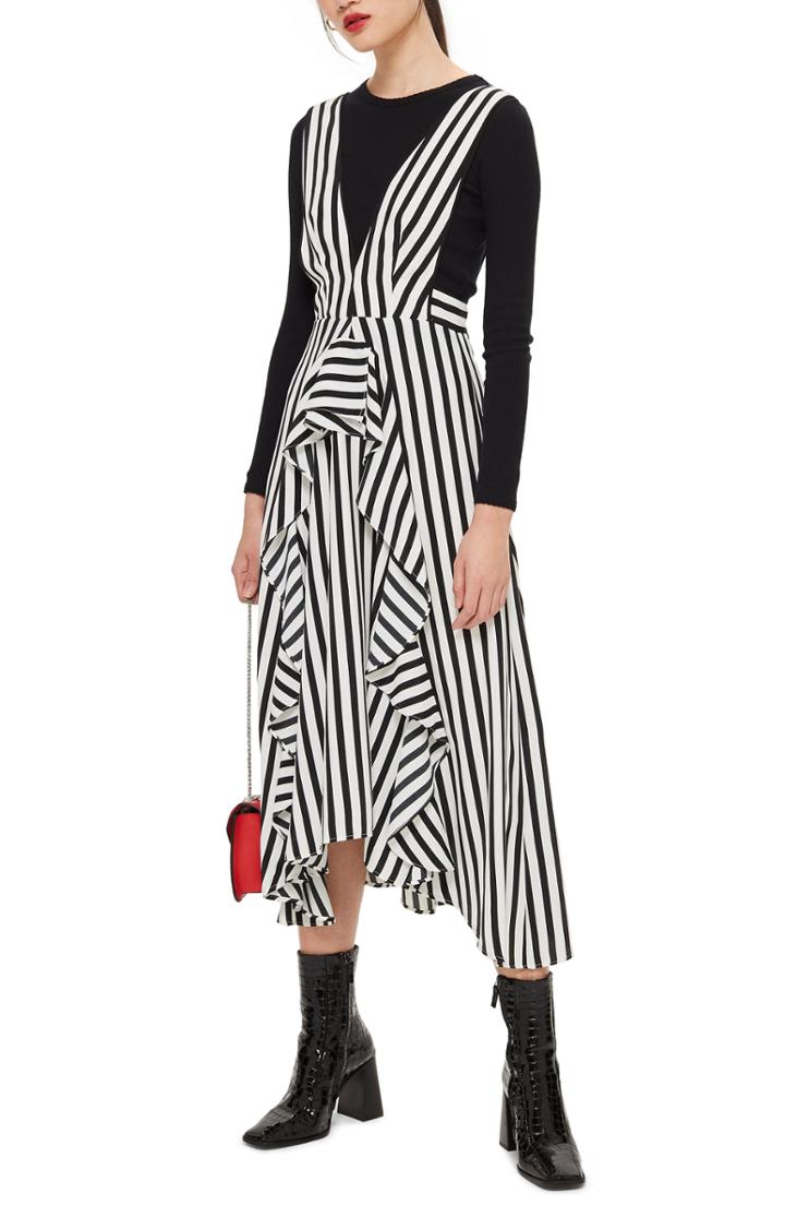 Women's Topshop Pinafore Midi Dress Us (fits Like 6-8) - White