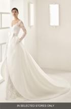 Women's Two By Rosa Clara Ohio Beaded Lace Column Gown With Skirt Overlay, Size - Beige