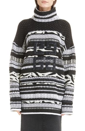 Women's Givenchy Sequin Logo Jacquard Wool Blend Sweater - White