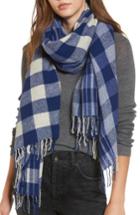 Women's Standard Form Checked Wool & Cashmere Scarf, Size - Blue