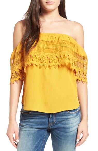 Women's Socialite Crochet Off The Shoulder Top - Yellow