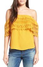 Women's Socialite Crochet Off The Shoulder Top - Yellow