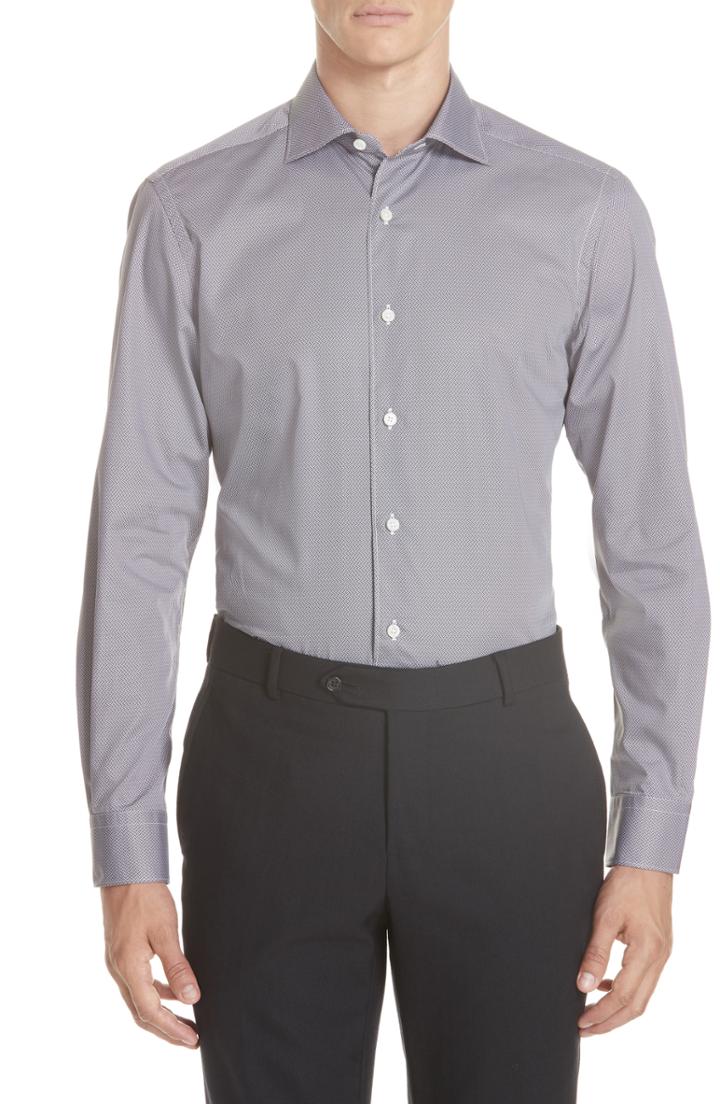 Men's Ermenegildo Zegna Classic Fit Geometric Sport Shirt - Brown