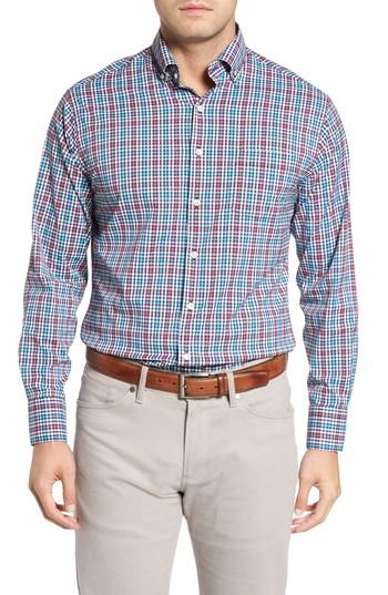 Men's Peter Millar Collier Regular Fit Plaid Performance Sport Shirt - Red