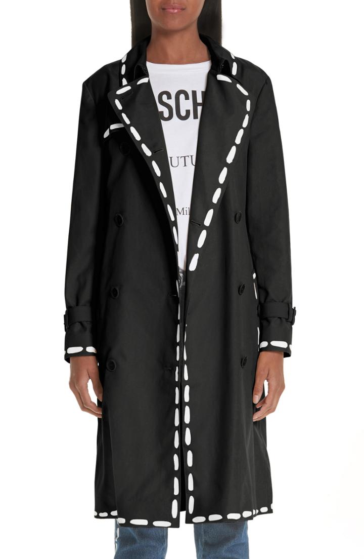 Women's Moschino Dotted Line Trench Coat Us / 40 It - Black