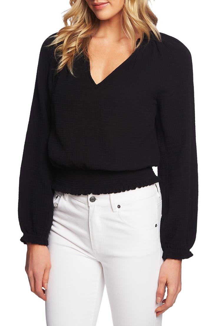 Women's 1.state Smocked Top, Size - Black