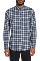 Men's Theory Trim Fit Plaid Flannel Shirt, Size - Blue