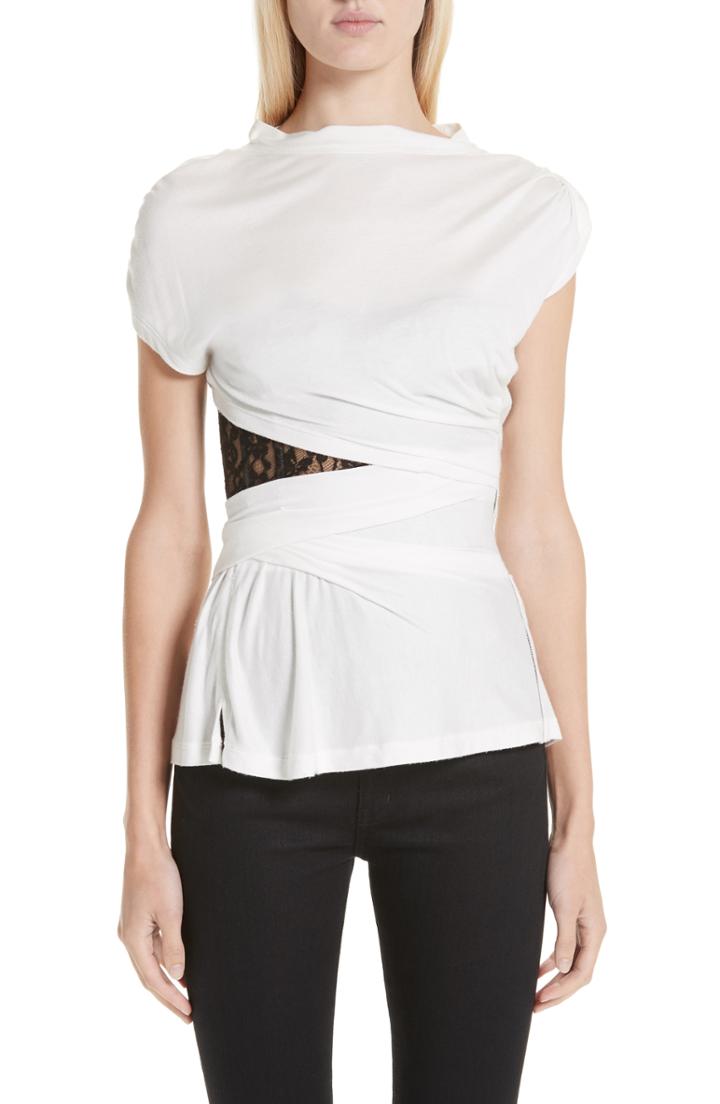 Women's Alexander Wang Slashed Corset Lace Inset Tee - White