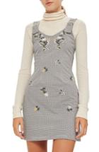 Women's Topshop Embroidered Gingham Pinafore Dress Us (fits Like 0) - Black
