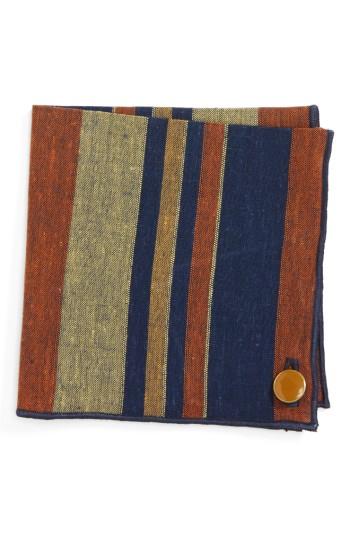 Men's Armstrong & Wilson Royal Stripe Linen Pocket Square, Size - Blue