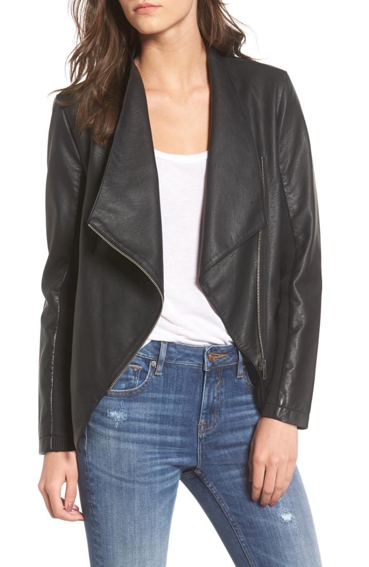 Women's Bb Dakota Gabrielle Faux Leather Asymmetrical Jacket, Size - Black