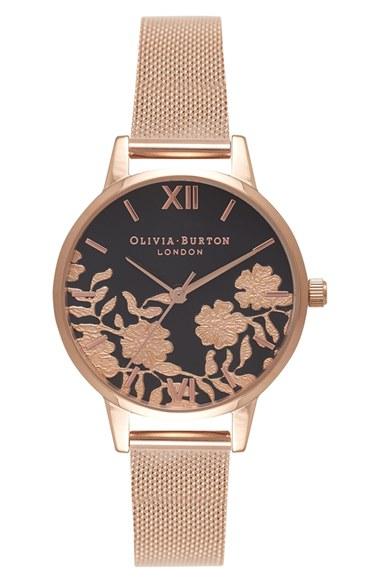 Women's Olivia Burton Lace Detail Mesh Bracelet Watch, 30mm