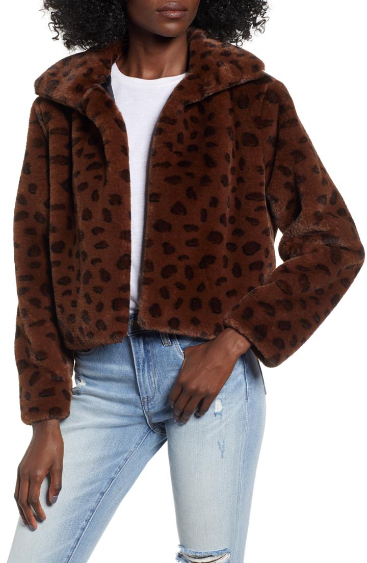 Women's Madison & Berkeley Brittney Leopard Print Faux Fur Jacket - Brown