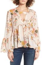 Women's Sun & Shadow Floral Print Bell Sleeve Blouse