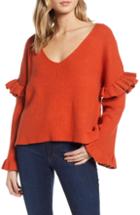 Women's Cupcakes And Cashmere Ruffle Slouchy Sweater - Orange