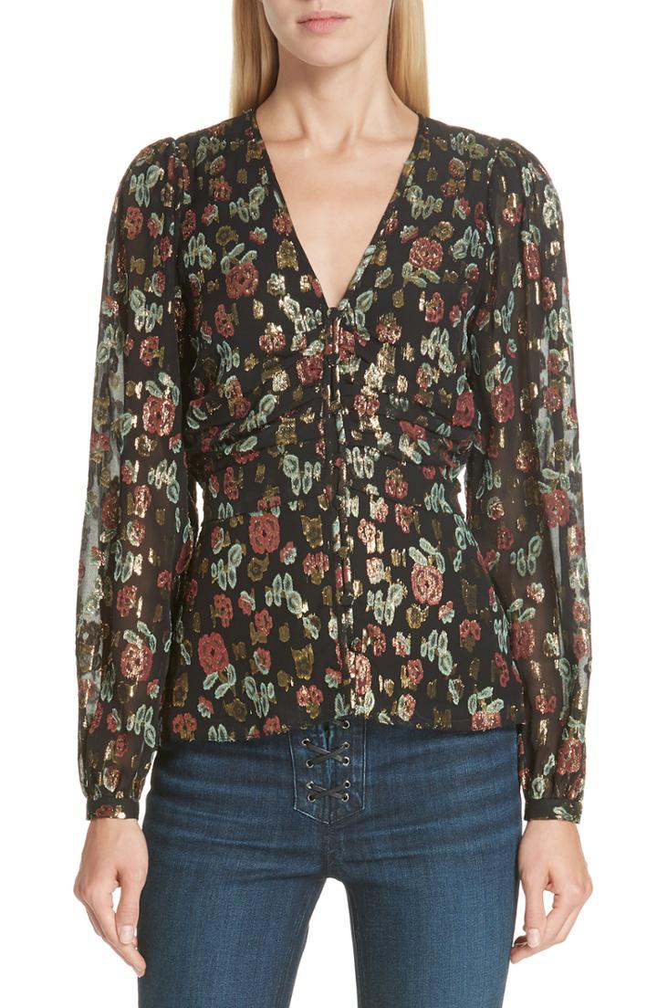 Women's Veronica Beard Joyce Metallic Jacquard Silk Blend Blouse