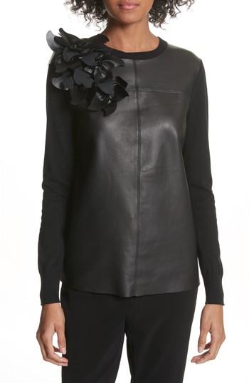 Women's Ted Baker London Leather Front Sweater - Black