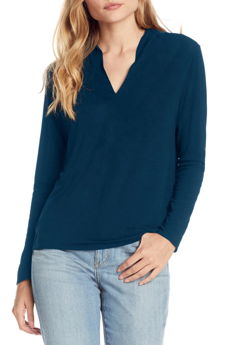 Women's Michael Stars Gathered V-neck Top, Size - Blue