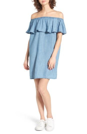 Women's Hinge Off The Shoulder Chambray Cover-up, Size - Blue