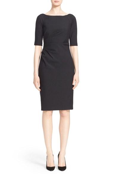 Women's Lela Rose Side Ruched Stretch Twill Dress - Black